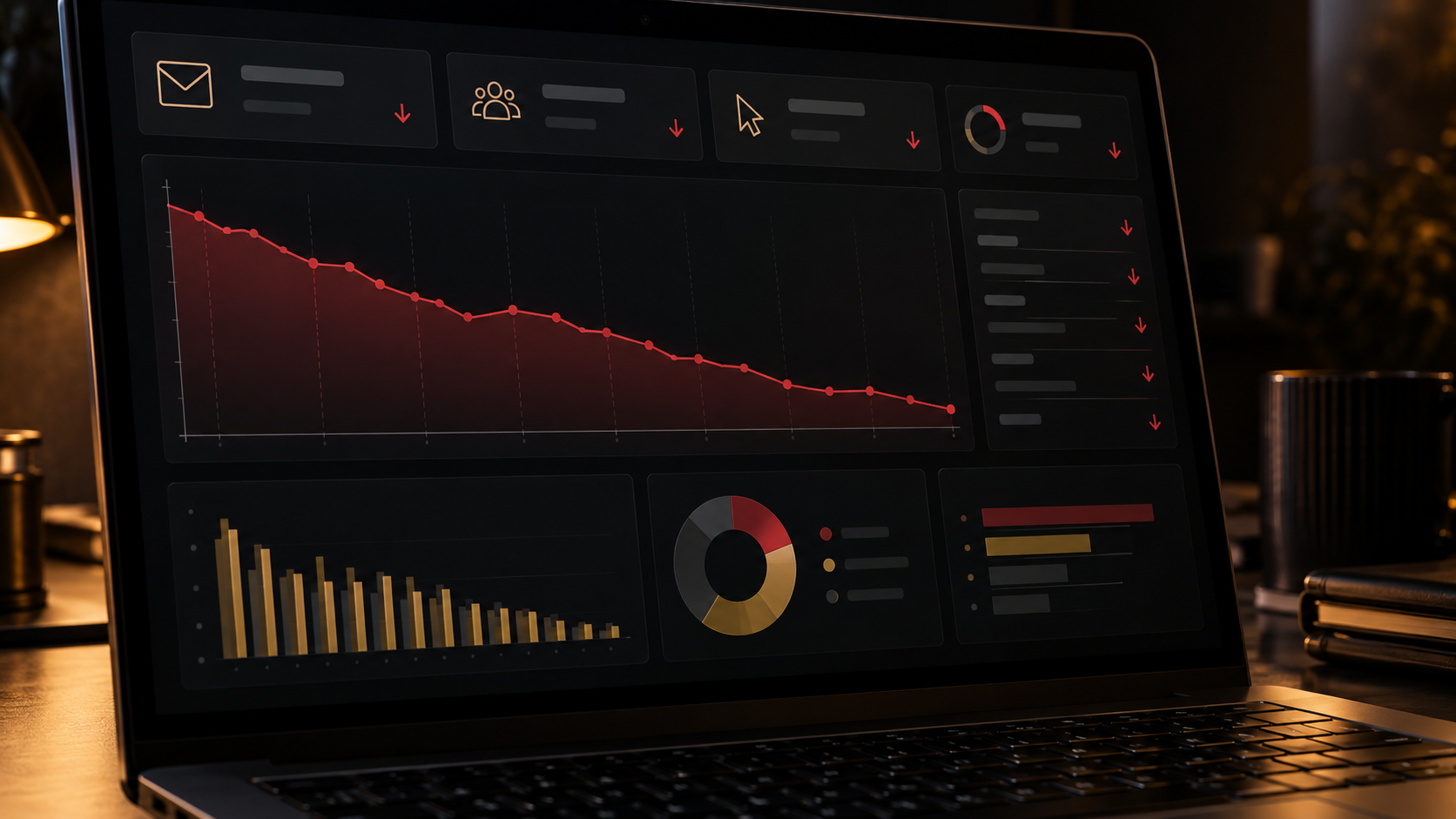 Dashboard email avec courbe en baisse