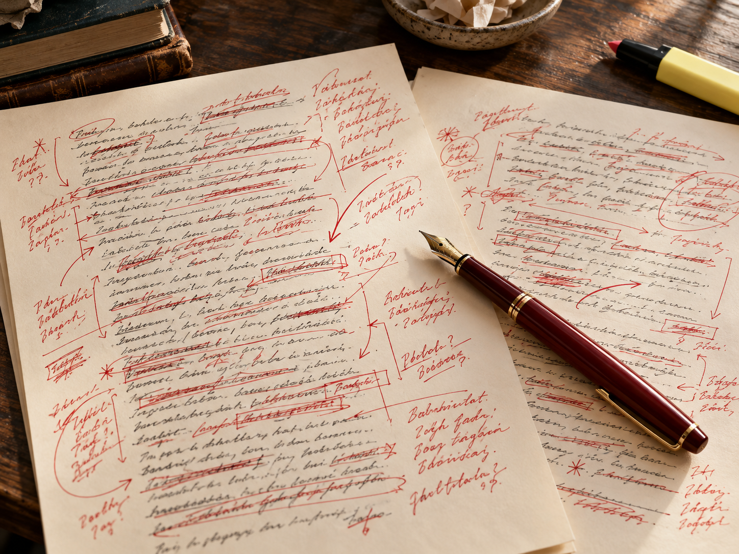 Script VSL annoté au stylo rouge